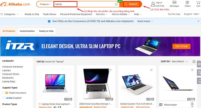 Tìm sản phẩm qua thanh công cụ